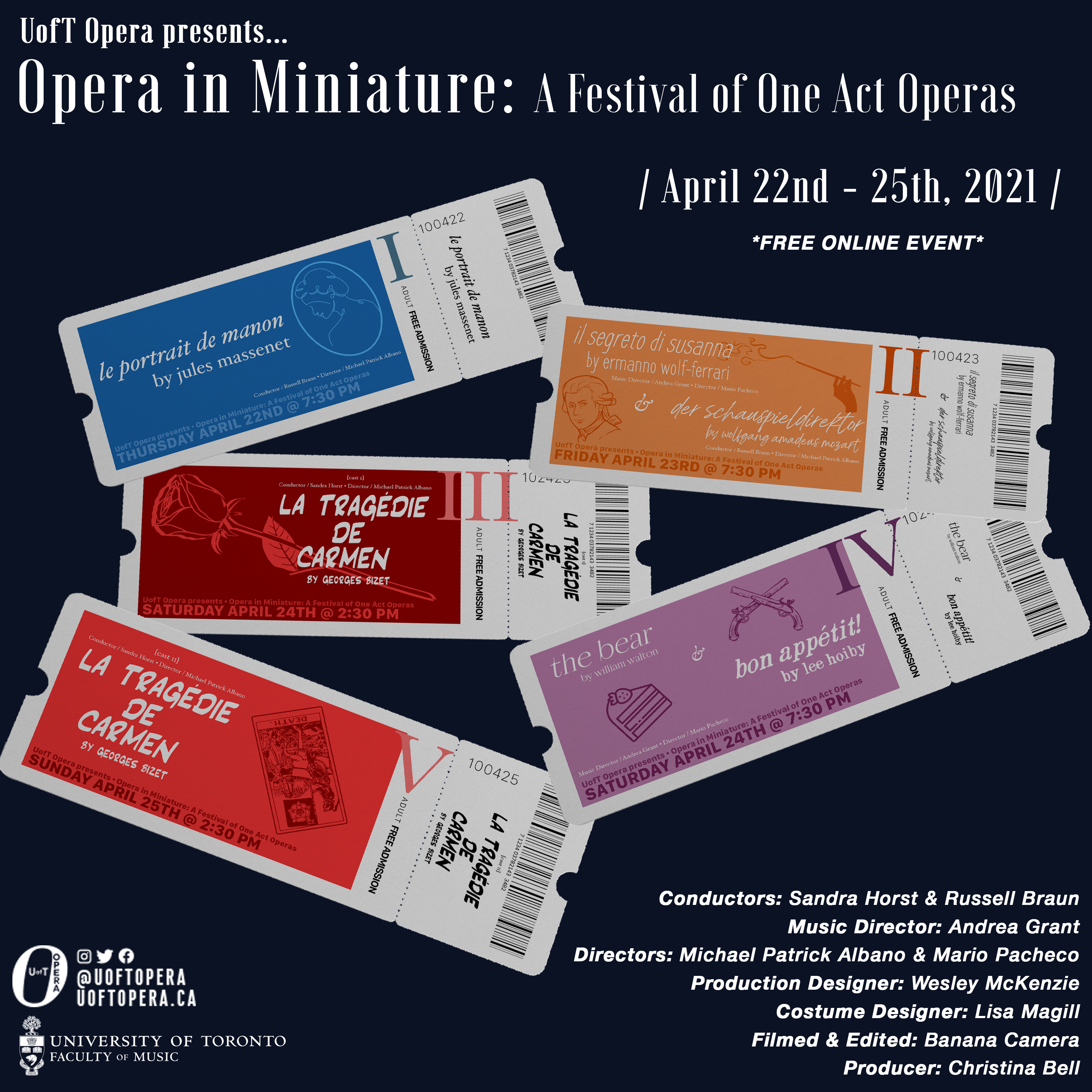 RESCHEDULED APRIL 22-25: U of T Opera presents Opera in Miniature: An Evening of One Act Operas (online)